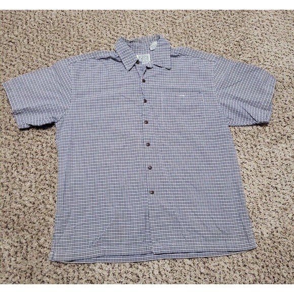 Canyon River Blues White Blue Stripe 100% Cotton Short Sleeve Shirt Men's Large - Picture 1 of 7